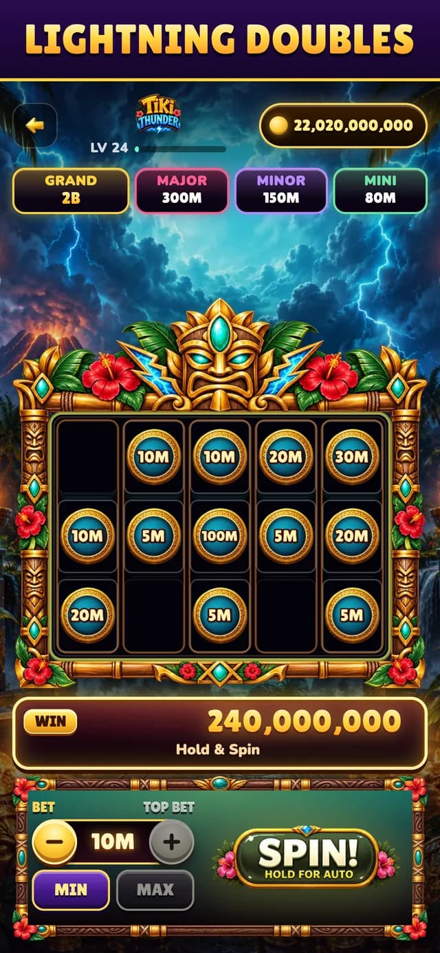 Tiki Thunder gameplay with lightning bonuses and virtual coin jackpots